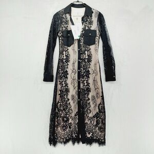 NEW Kaos Made in Italy Black Lace Long Sleeve Midi Shirt Dress P627
